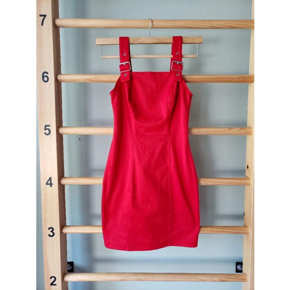 Red Mini Dress with Buckle Straps